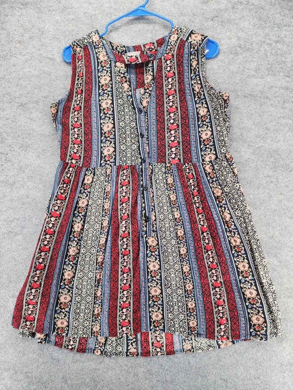 Braeve Dress Womens Large Sleeveless Striped Floral Keyhole Neck